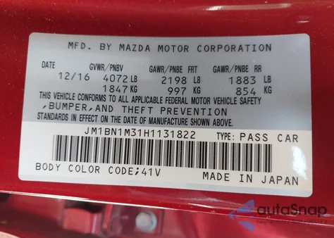 2017 Mazda Mazda3 Grand Touring from USA, damaged, VIN JM1BN1M31H1131822